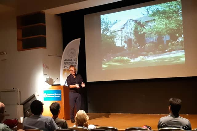 Russell Parry addressing the American Museum of Natural History in New York