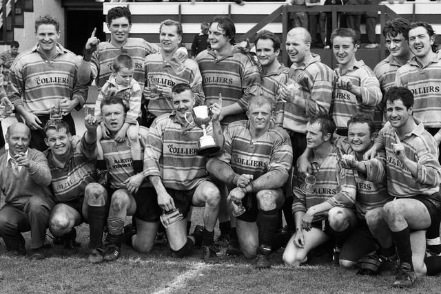 Orrell St. James ARLFC with the trophy after beating Crown Springs 26-14 in the Ken Gee Cup Final at Central Park on Saturday 22nd of May 1993.