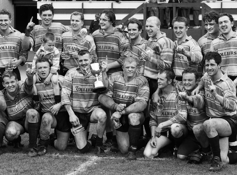 Orrell St. James ARLFC with the trophy after beating Crown Springs 26-14 in the Ken Gee Cup Final at Central Park on Saturday 22nd of May 1993.