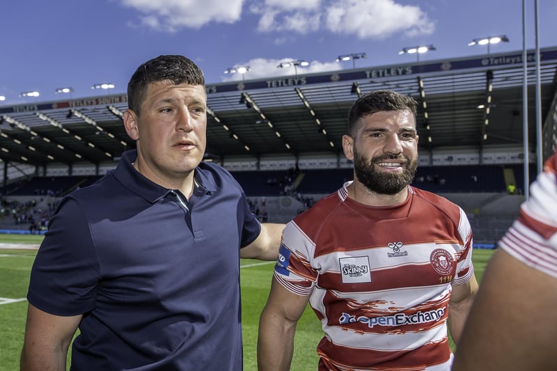 Abbas Miski with Matty Peet after last weekend's victory at Headingley.