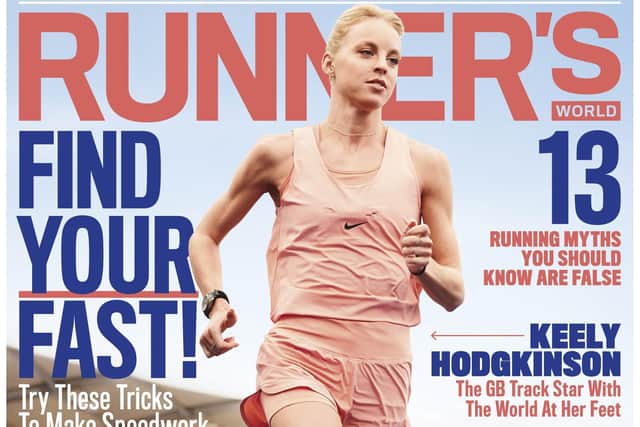 The front cover of the August issue of Runners World UK, on sale now