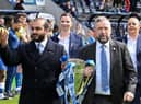Talal Al Hammad and Mal Brannigan during happier times, with the League One title in 2022