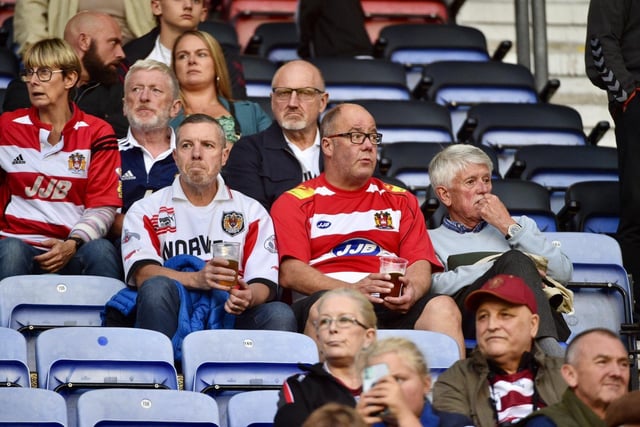 Wigan Warriors fans at the DW Stadium for the game against Salford Red Devils.