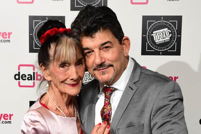 June Brown and John Altman and  attending the 2017 Television and Radio Industries Club Awards, Grosvenor House, Park Lane, London. Pic by Ian West.