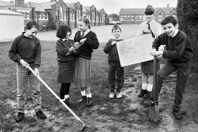 Pupils planning a garden at Beech Hill Primary School on Tuesday 10th of March 1992.