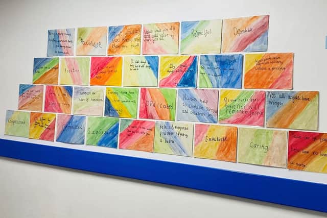 A wall of inspirational quotes from pupils at Aspull Church Primary School