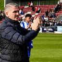 Ryan Lowe thanks the Latics fans after the 1-1 draw at Northampton