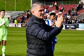 Ryan Lowe thanks the Latics fans after the 1-1 draw at Northampton