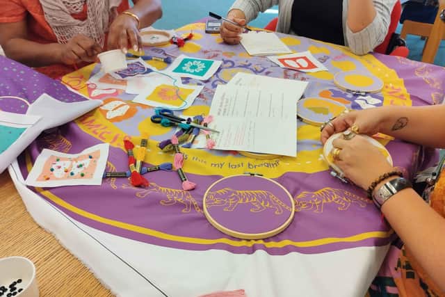 Women crafting and chatting