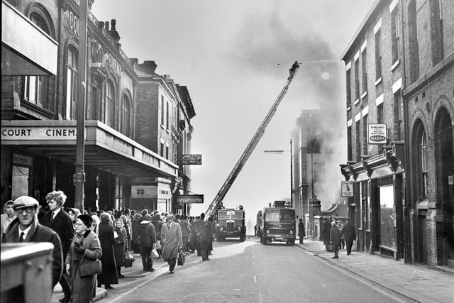 A fire in busy King Street in 1970.