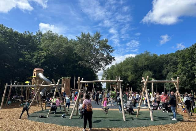 Families enjoy the new Pennington Flash adventure playground at the Flashes Festival of Nature