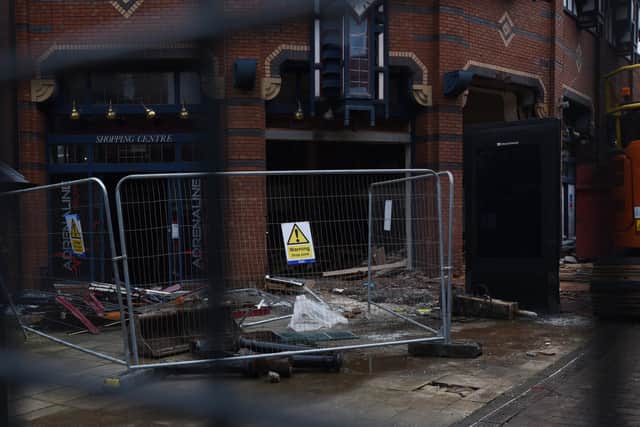 A fenced off part of The Galleries shopping centre on Mesnes Street