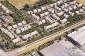 An aerial plan of the Wellington Drive scheme with the guided busway in the foreground
