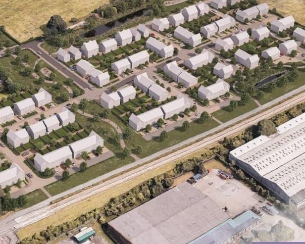 An aerial plan of the Wellington Drive scheme with the guided busway in the foreground