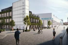An artist's impression of the new Wigan market hall which is now in the early stages of construction
