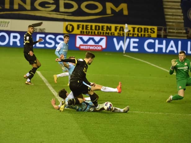 Callum Lang saw this second-half effort superbly blocked by Sunderland defender Luke O'Nien