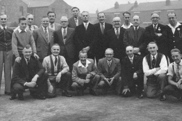 Wigan Corporation Transport (Melverley Streeet Bus Depot) Bowling Team, probably late 1950's/early 60's.