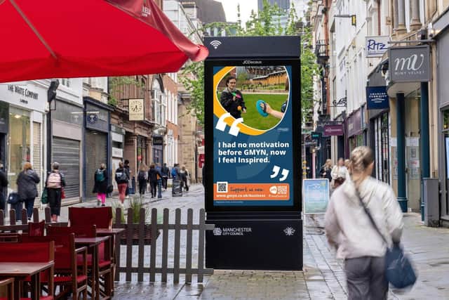 One of the Community Information Panels in Manchester City centre