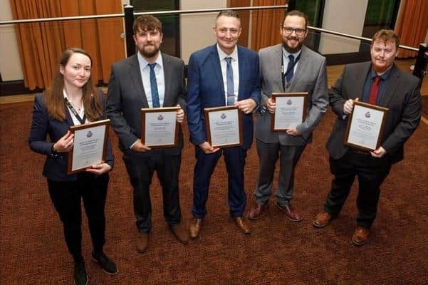 Left to right: Lucy Carey-Shields (Digital Forensic Investigator), Ryan Moulson (Digital Forensic Unit Manager), Christopher Whiteley (Digital Forensic Quality and Development Co-ordinator), Dean Southworth (Digital Forensic Investigator), David McKeown (Digital Forensic Investigator)