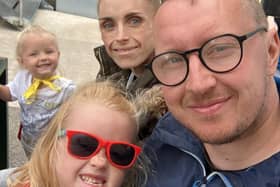 Claire Edgar with her fiance David Sankey and their daughters Lily and Harper