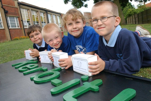 Back to 2003 for a reminder of a school recycling initiative. Matthew Douglas, Eliot Stephenson, Emily Pearce and Alexanda Cousins are in the picture.
