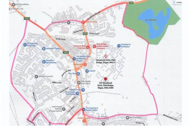 The zone created around Platt Bridge where Wigan police enacted stop and search powers
