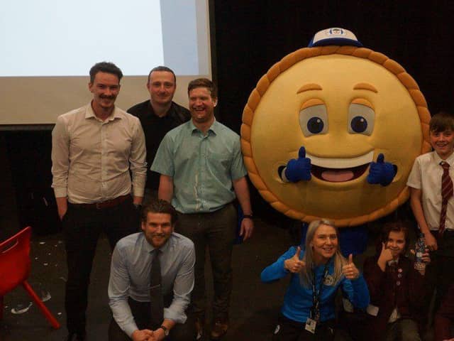 Staff and pupils at Dean Trust Wigan were joined by Wigan Athletic's mascot, Crusty