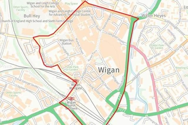 The area covered by the dispersal zone around Wigan town centre