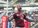 Zak Hardaker celebrates scoring a try against  Hull FC last September