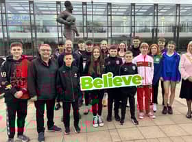The Mayor of Wigan Coun Marie Morgan and Coun Chris Ready with the latest recipients of Believe Talent Fund grants