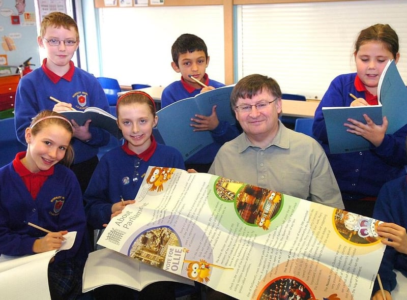 MP Ian McCartney meets members of the School Council as they learn about politics at Worsley Mesnes Community Primary School, Wigan.