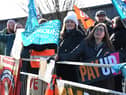 Teachers, members of the National Education Union and supporters on a picket line near Fred Longworth High School, Tyldesley, last month