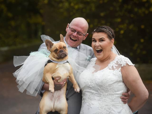Sarah and Mark Rook renew their wedding vows at Ferrari's Country House Hotel & Restaurant with their dog Nellie