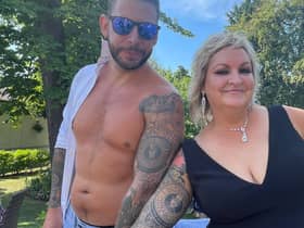Kristi with her friend Alice Kinley's nephew Paul Phillips, who also has an Uncle Joe tattoo