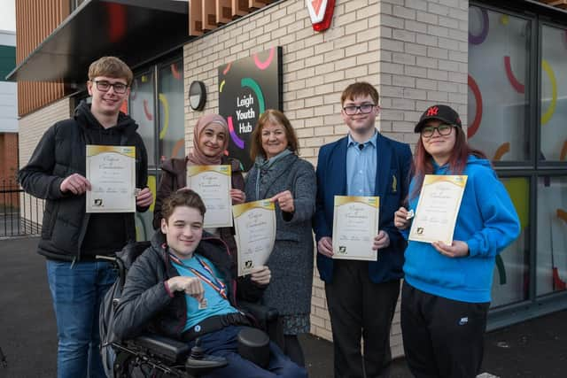 Coun Bullen with some of the young people's steering group at Leigh Youth Hub