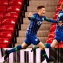 Sean McGurk celebrates his goal for Latics against Manchester United in the 2019/20 FA Youth Cup with Luke Robinson