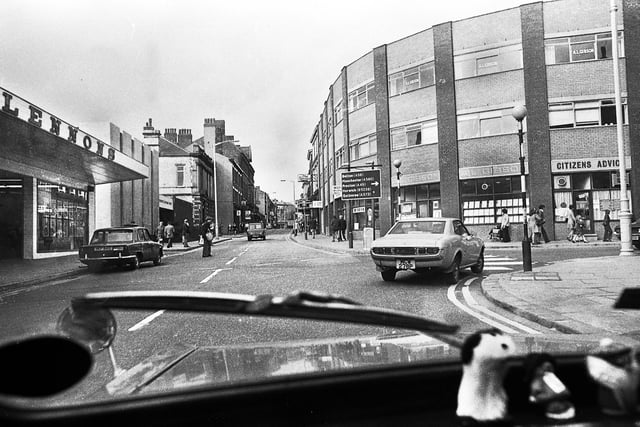 A driver's view coming up King Street to its junction with Rodney Street with Lennons supermarket on the left in the early 1970s.