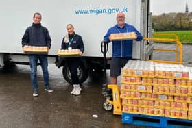 Wigan Council's HAF team take delivery of 7,000 cans of spaghetti hoops