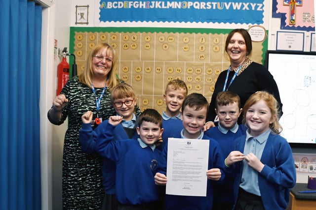 Pupils in Year One are celebrating as they received a letter from education minister Damian Hinds, congratulating them on being in the top 1% of schools for Year One Phonics, they also celebrate Chinese New Year, at St Thomas' CE Primary School, Ashton-in-Makerfield.