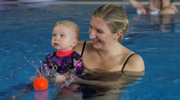 Rebecca Adlington says playing and splashing together in a pool is lots of fun
