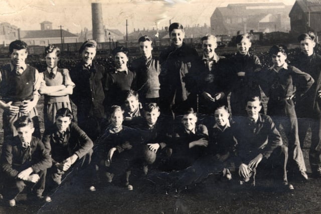 1953 - A group of boys, all aged about 15, training for mining at Wigan Junction pit in 1953. Behind them is Trencherfield Mill. Picture submitted by Mr B. Burgoyne (top right) from Scholes, Wigan.