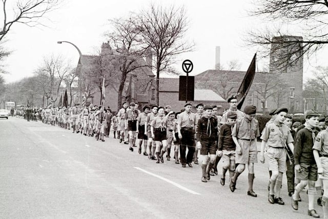 Retro 1965 - The annual St George's Day parade starting from Wigan Grammar School on Parsons Walk in the town centre.