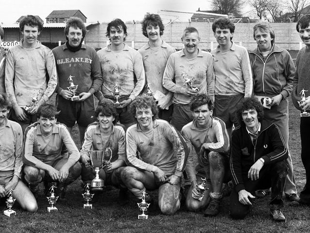 The Post and Chronicle Sunday League team who won the Lancashire Inter League Trophy final 1-0 against Oldham at Irlam Town's ground on Sunday 20th of March 1983. Far right is sub,Tommy Smith, the former Liverpool star full-back.