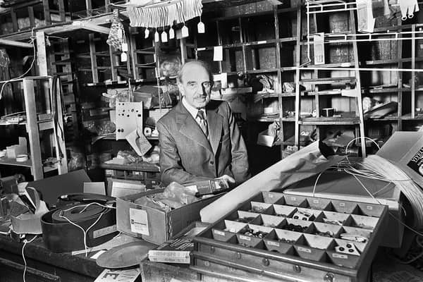 Frank Tickle on his last day in his shop in the Wiend on Monday 3rd of December 1979 before moving to the Times Craft Centre on Mesnes Street.Tickles was classed as a leather and grindery merchants but sold just about anything.