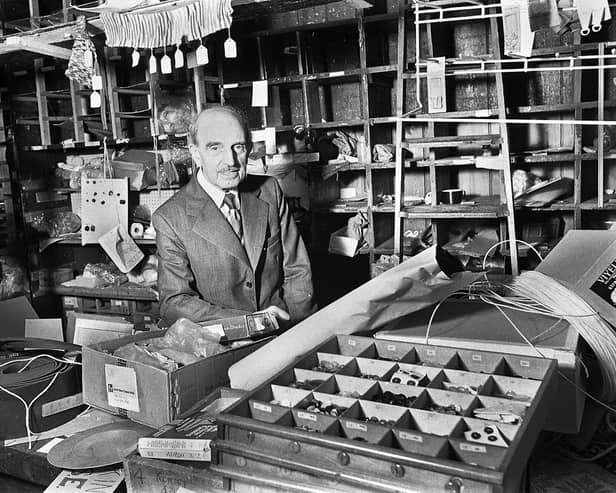 Frank Tickle on his last day in his shop in the Wiend on Monday 3rd of December 1979 before moving to the Times Craft Centre on Mesnes Street.Tickles was classed as a leather and grindery merchants but sold just about anything.