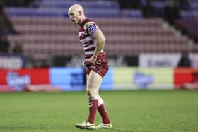 Picture by Paul Currie/SWpix.com - 24/02/2023 - Rugby League - Betfred Super League Round 2 - Wigan Warriors v Wakefield Trinity - DW Stadium, Wigan, England - Liam Farrell of Wigan Warriors