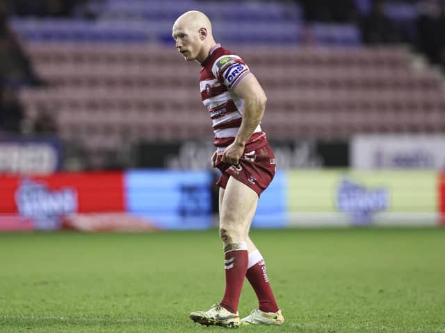 Picture by Paul Currie/SWpix.com - 24/02/2023 - Rugby League - Betfred Super League Round 2 - Wigan Warriors v Wakefield Trinity - DW Stadium, Wigan, England - Liam Farrell of Wigan Warriors
