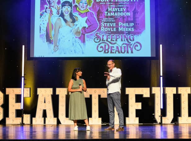 Hayley Tamaddon and Steve Royle on stage during the new programme launch for the Grand Theatre, Blackpool. Photo: Kelvin Stuttard