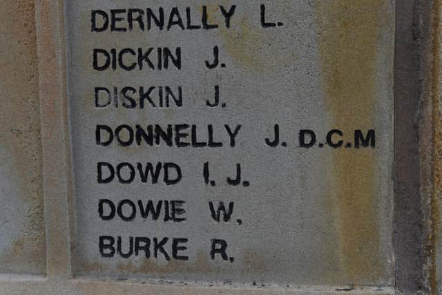 The letters DCM have been added after the name of local war hero John Donnelly on Ince cenotaph