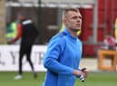 Max Power warms up for Saturday's game at Lincoln